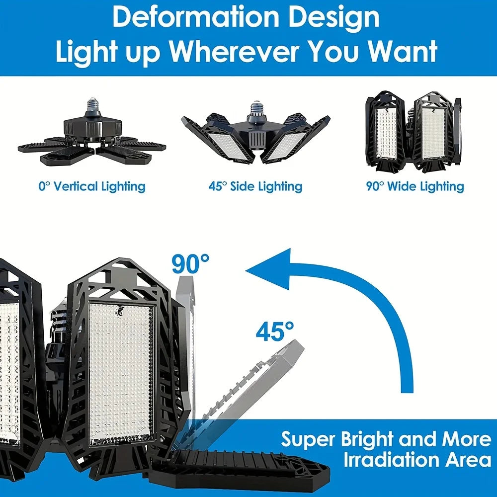 lampes led garage panneaux déformables noirs blancs industriels modernes 360° réglables e26