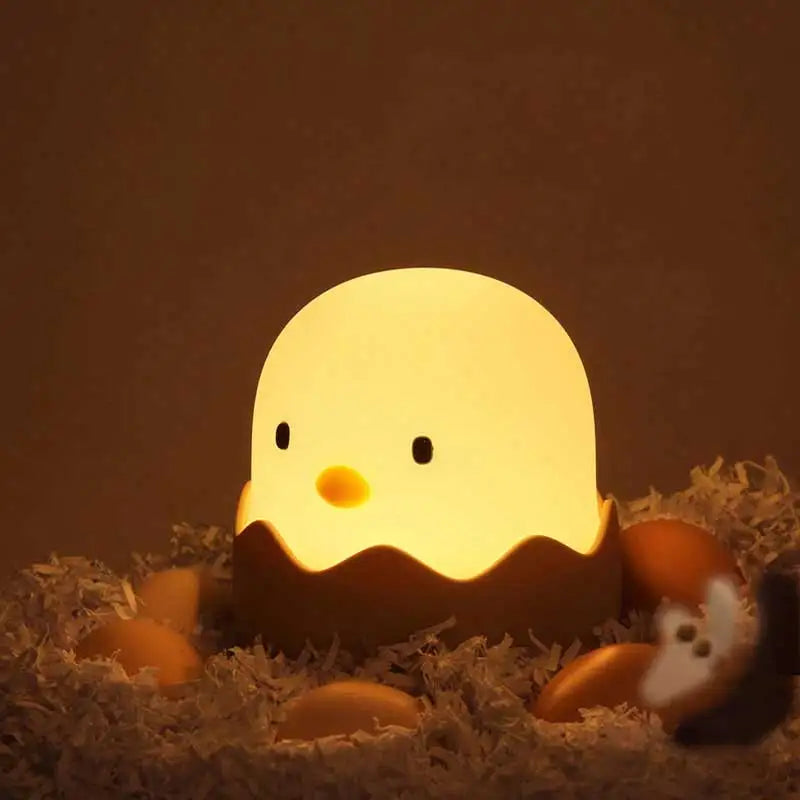 veilleuse lampe chevet oeuf coquille poussin dessin animé lumière led rechargeable blanc beige mignonne
