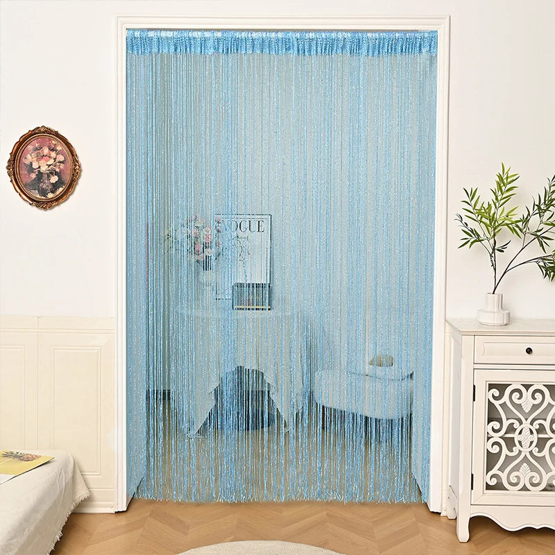 rideau porte transparent franges decoratif or violet rose moderne chambre