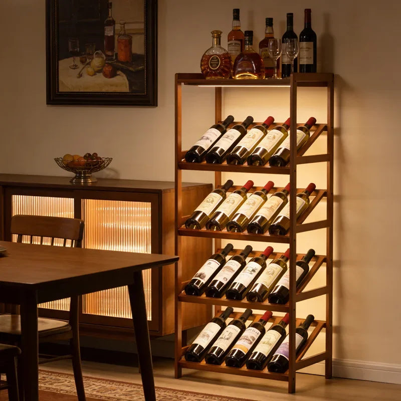 étagère vin moderne bois naturel texture bambou opacité boites rangement bouteilles