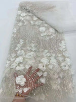 tissu décoratif polyester dentelle fleurs relief brillants élégant mariage soirée partie