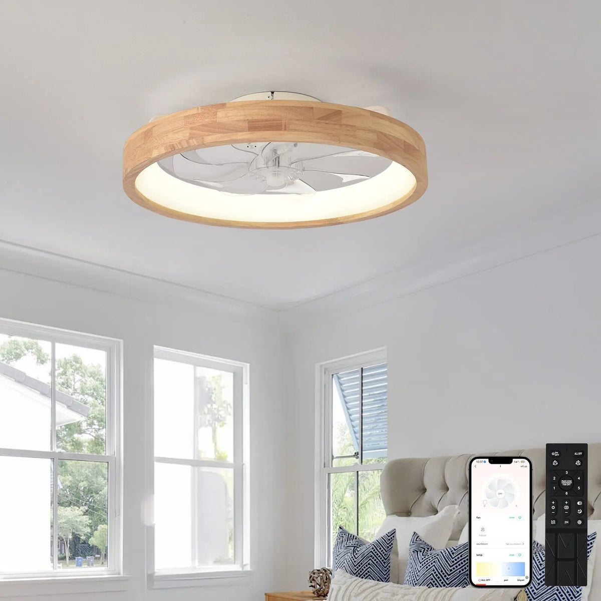 ventilateur led moderne bois naturel télécommande minimaliste chambre restaurant decoration ventilation électrique