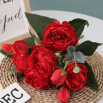 bouquet fleurs artificielles pivoines roses feuilles vertes decoration mariage anniversaire intérieur classique
