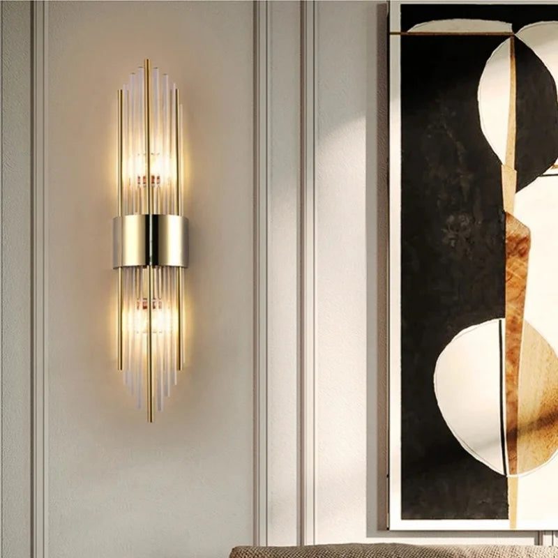 lampe murale contemporaine or noir tubes transparents élégante éclairage quotidien cuisine chambre moderne