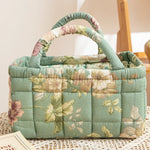sac main fleur bleu vert beige réutilisable poignées vintage opacité multifonction portable