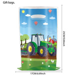 sac cadeau anniversaire paysage rural tracteur ferme animaux ballons illustration cartoon poignées blanches