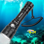 lampe torche noire rechargeable 2000lm 18650 alliage aluminium survie camping plongée lanière étanche 20w