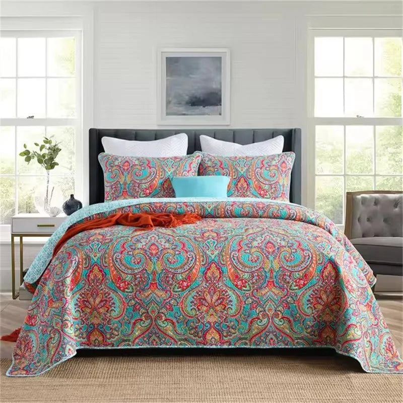 ensemble couette couverture matelassée motifs floraux coton quilté maison toutes saisons