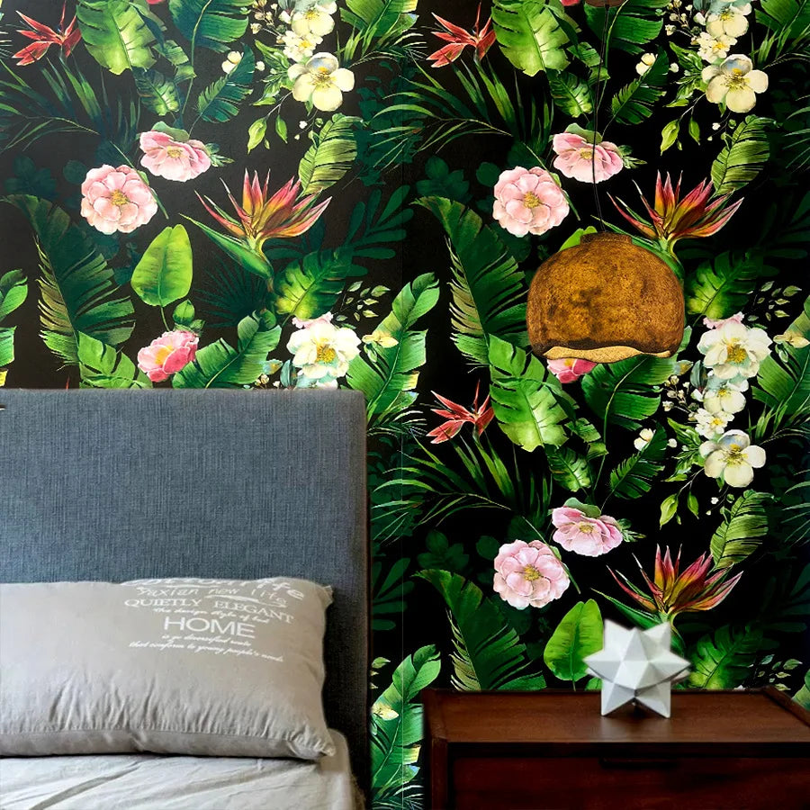 papier peint auto adhésif plante verte forêt tropicale moderne exotique fleurs feuilles salon restaurantarrière