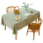 nappe vert olive rayures blanches franges boho chic réutilisable polyester table hiver été ramadan