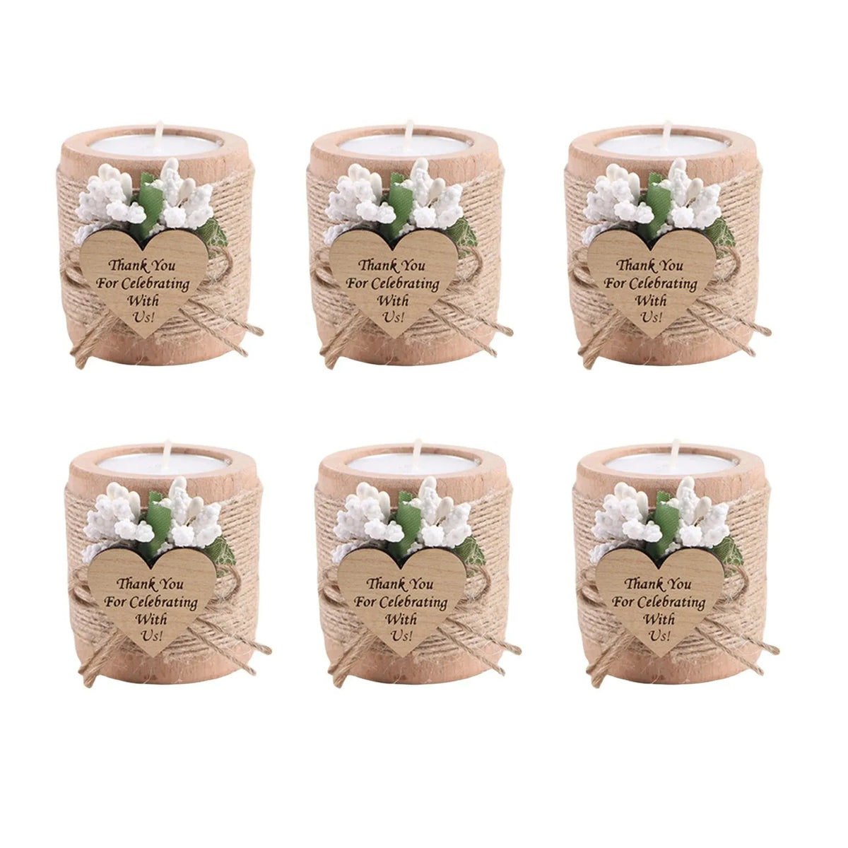 bougies poser blanc motif papier kraft fleurs blanches étiquette cœur rustique mariage remerciement 12