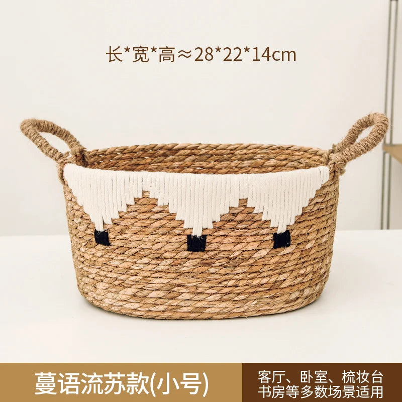 panier tissé rotin naturel blanc noir franges motifs ethniques boho respectueux environnement