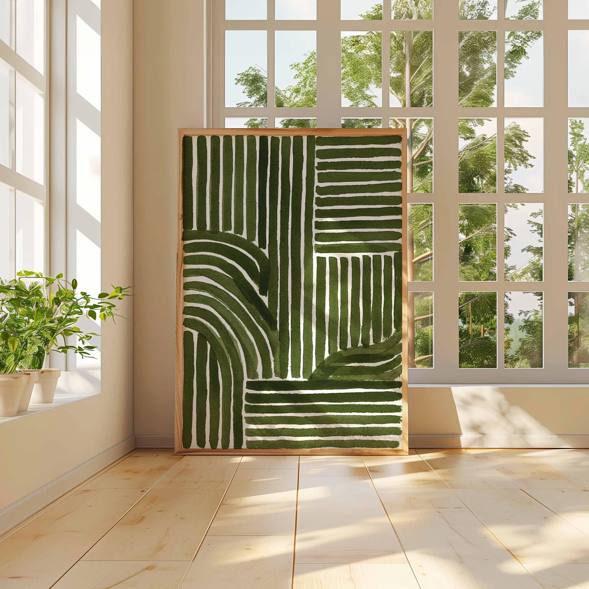impression toile abstraite lignes vertes minimaliste moderne décoration murale botanique texture canvas