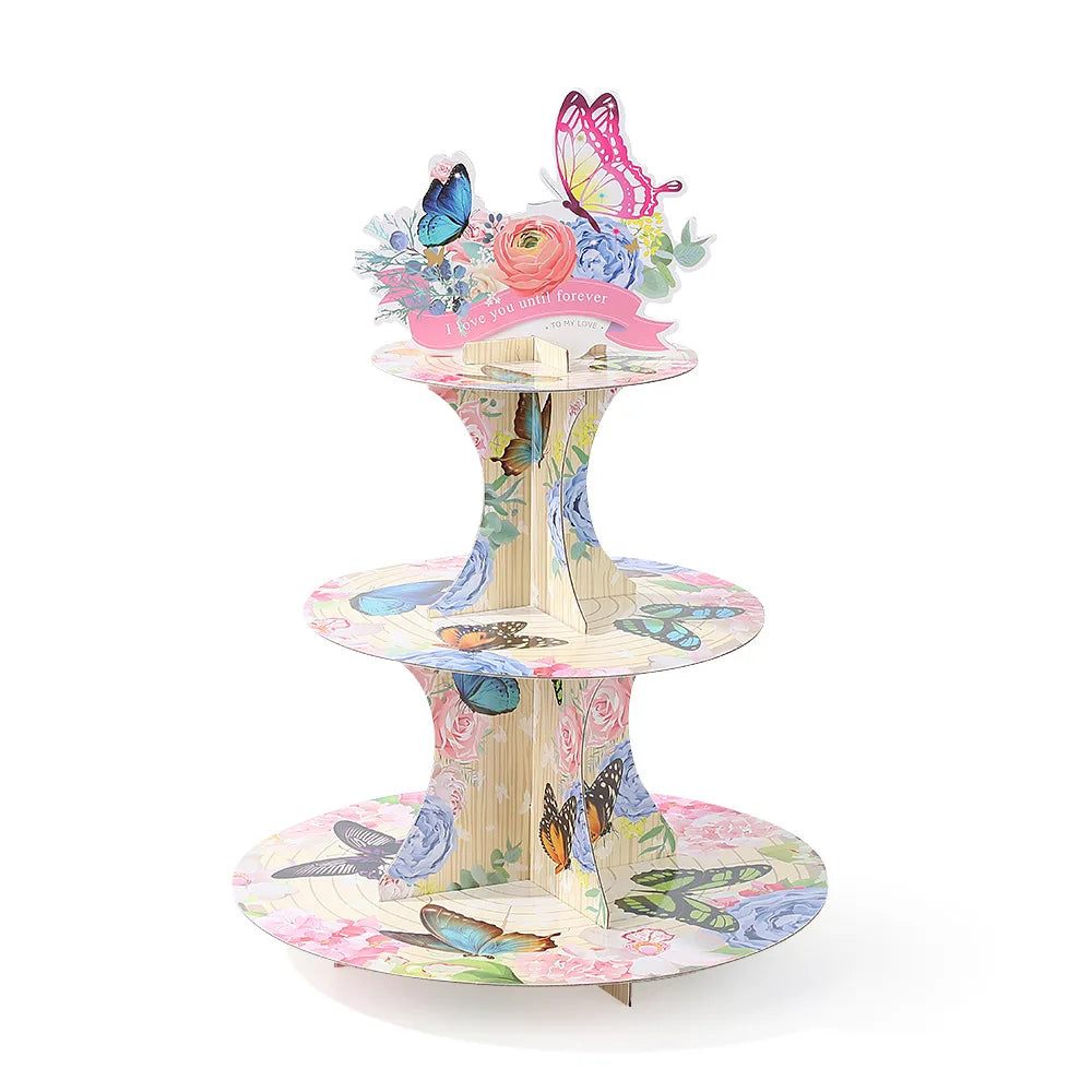 décoration gâteau papillons fleurs rose violet blanc doré piquet anniversaire mariage fête enfants