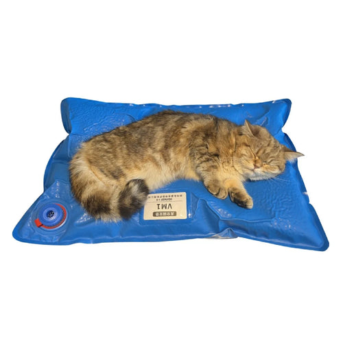 coussin chauffant bleu moderne surface texturée douce pompe manuelle confort animal utilitaire