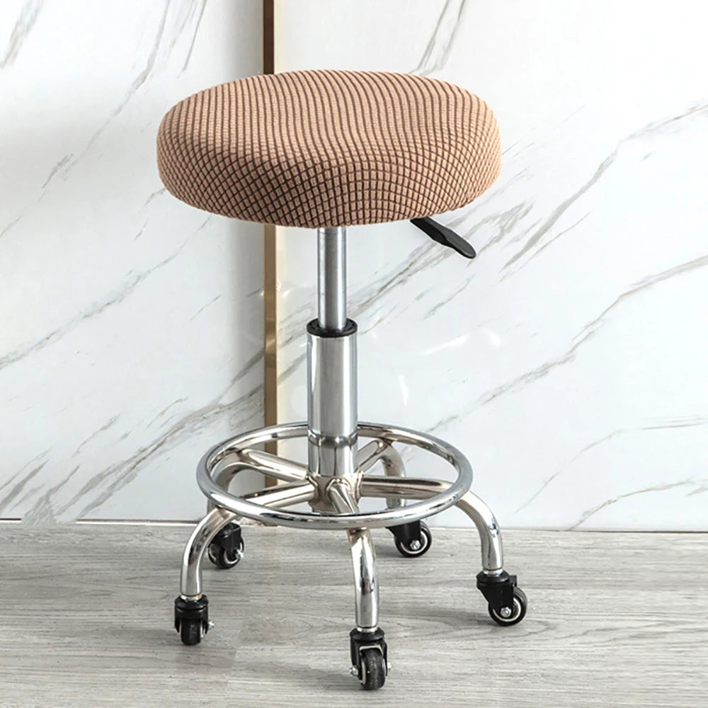 housse coussin tabouret rond velours beige moderne fixation protection siège fauteuil salon