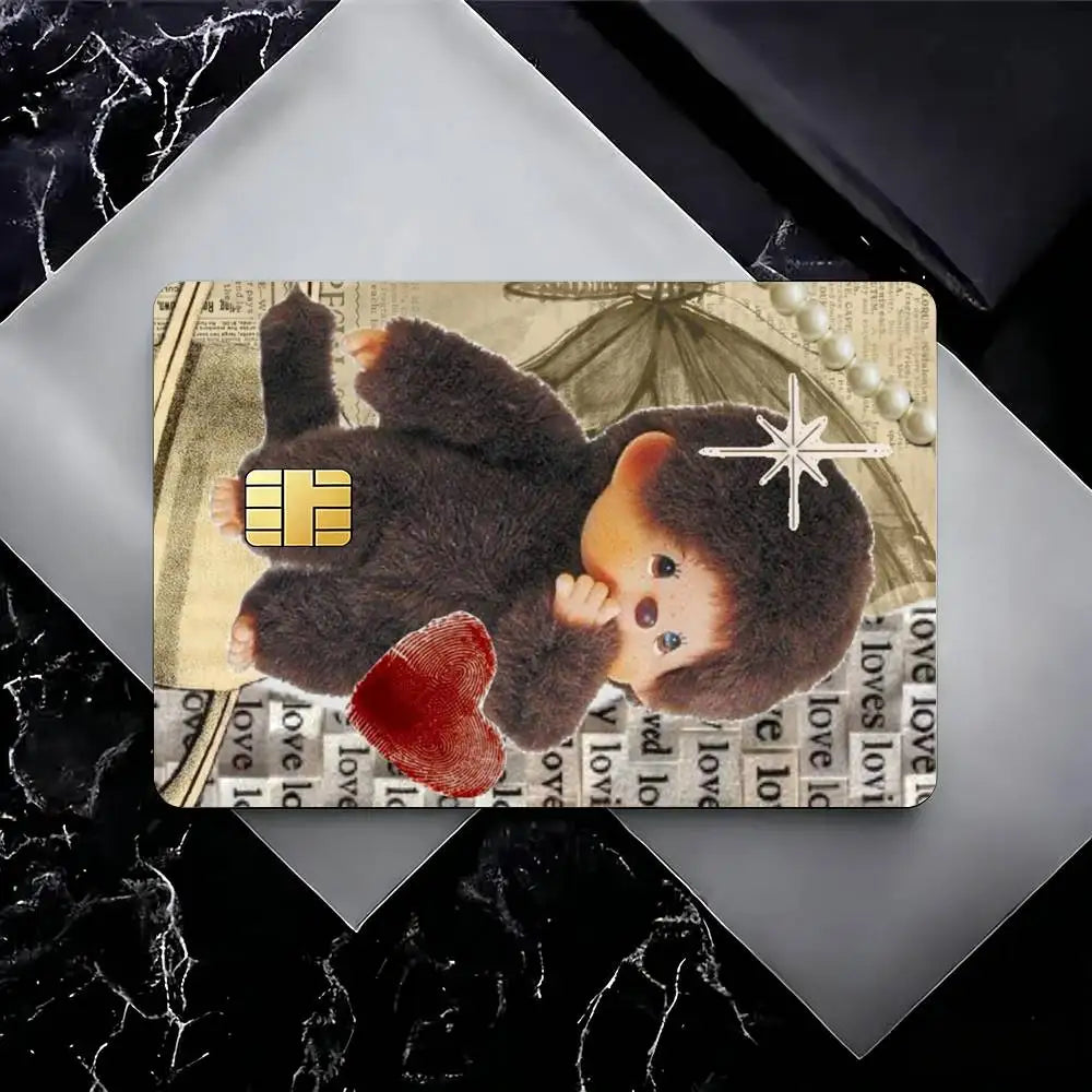 autocollants cartes visite illustration animée monchhichi coeurs géométriques réutilisables étanches single piece package