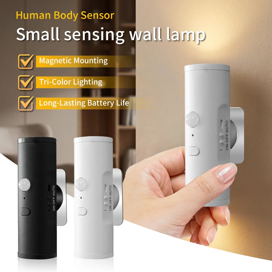 lampe murale veilleuse aimantée tri couleur détecteur présence rechargeable minimaliste blanc noir