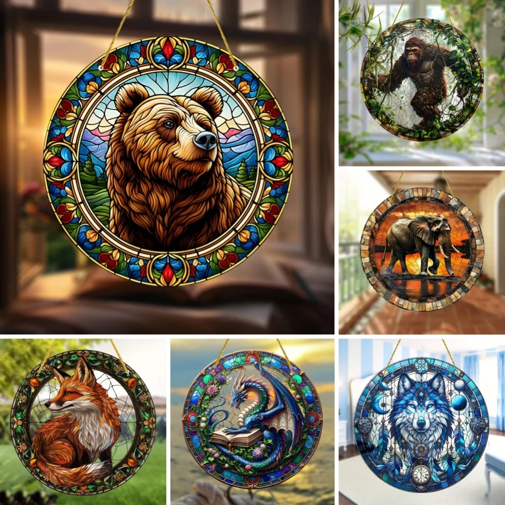 vitrail acrylique art nouveau animaux motifs floraux cercles concentriques classique opaques doré 15x15cm 20x20cm