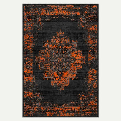 Tapis terracotta lavable vintage posé dans un salon moderne