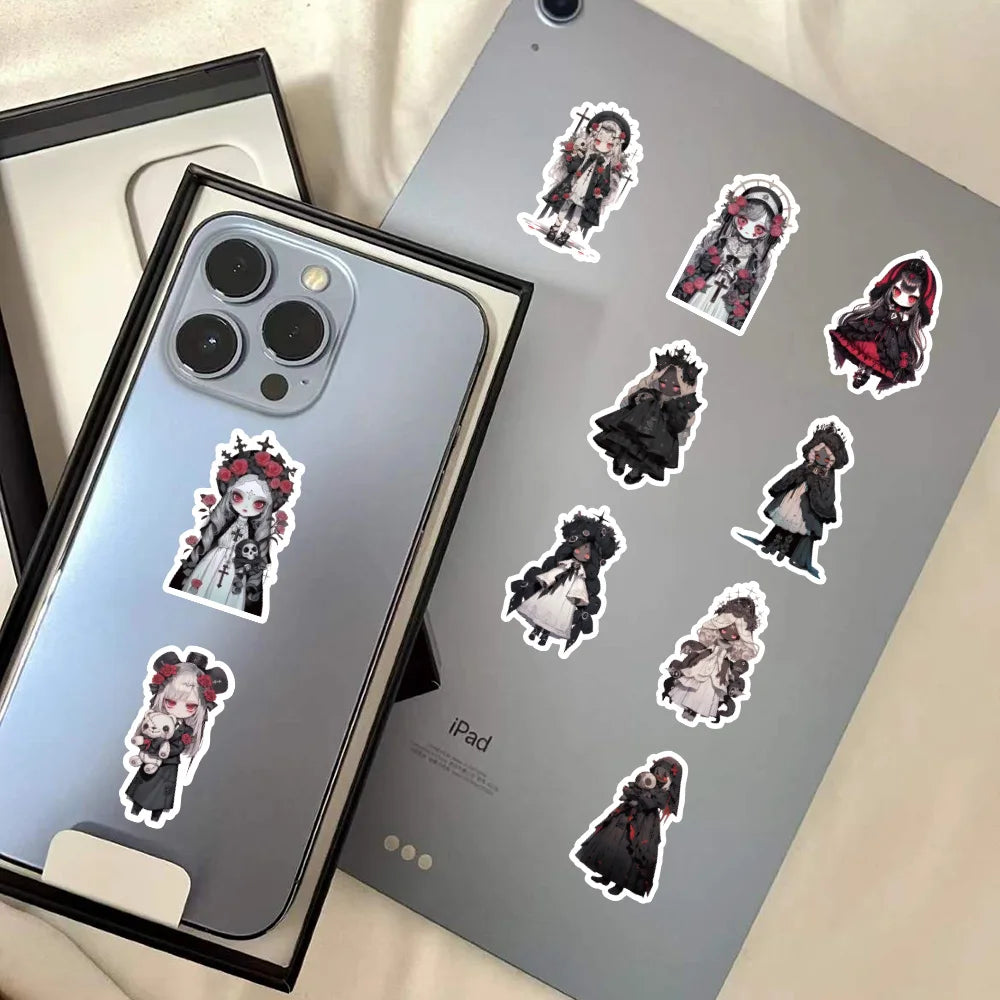 stickers autocollants gothiques dessin animé noir rouge blanc ornements croix art gothique anime personnages