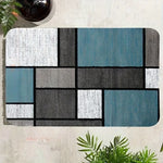 tapis vintage carreaux géométriques gris bleu polyester moderne salon chambreextérieur