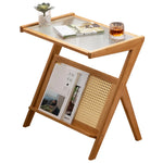 table basse verre transparent moderne table d'appoint bois massif scandinave minimaliste