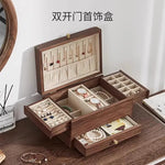 coffret bijoux bois marron tiroirs poignées dorées rangement moderne minimaliste