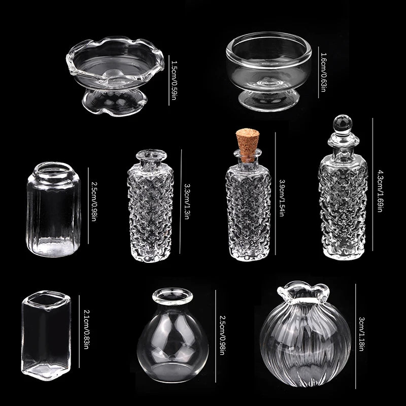 miniatures bouteilles verre transparent texturé vintage bouchons liège couvercle verre