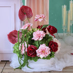 bouquet artificiel rouge rose hortensia anthurium arrangement floral décoration événement table maisonextérieur classic