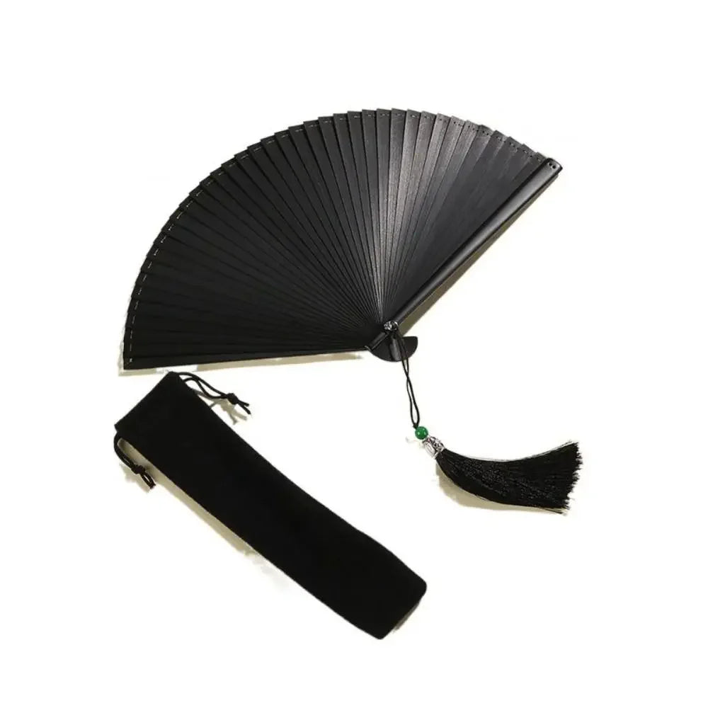 éventail danse bambou handmade kimono fan classique noir rouge rayures tassel