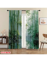 rideau imprimé forêt bambou moderne vert blanc noir translucide 75x166cm