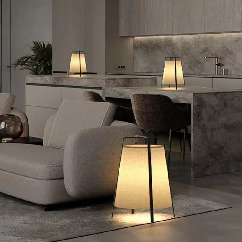 lampe table moderne lin beige noir structure métal minimaliste zen