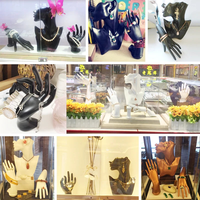 présentoir bijoux mannequin main résine support collier boucles oreilles bracelet bague décoration magasin blanc