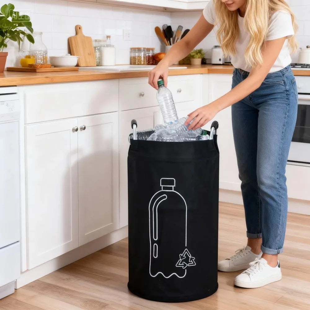 sac rangement pliable bouteilles vides recyclage bouteille illustration poignées métalliques moderne utilitaire