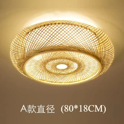 lampe tissage rotin moderne rustique bois naturel diamètre 40cm 50cm 60cm 80cm downlight