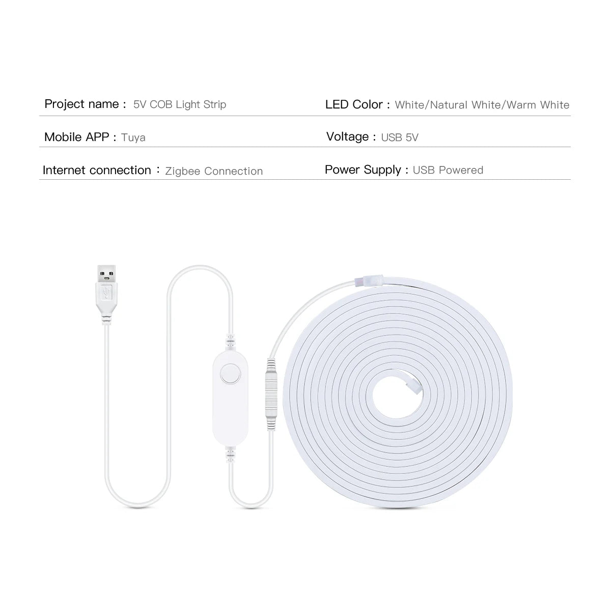 ruban led blanc adhésif dimmable wifi zigbee tuya alexa controleur moderne minimaliste