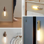 lampe poche rechargeable adhésive moderne bois marron foncé blanc texture naturelle interrupteur port charge