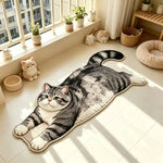 tapis chaton peluche gris rose orange oreilles pattes queue yeux fermés décoration maison