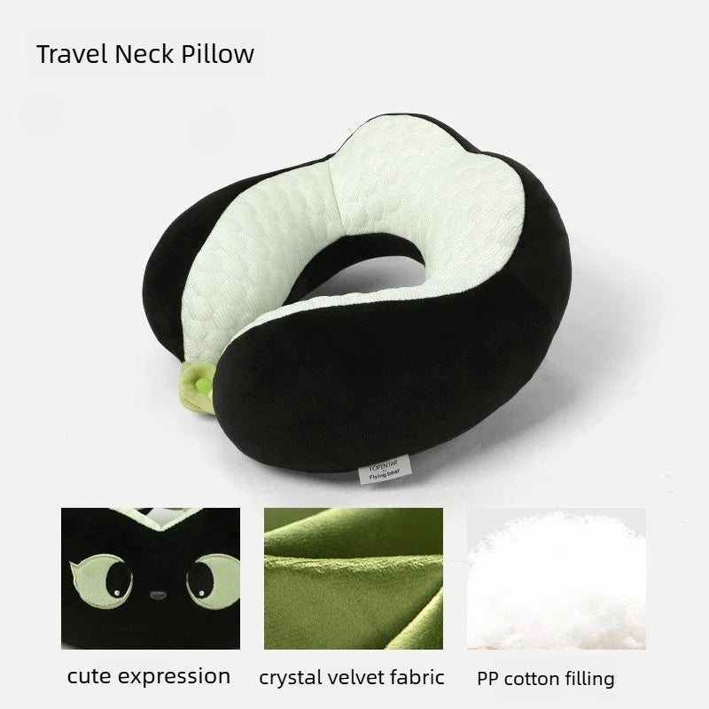 coussin voyage ergonomique forme noir vert clair texture veloutée moderne