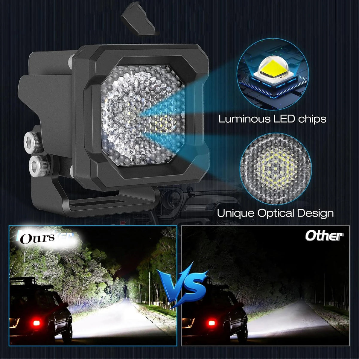 feux travail led noir 50w ip68 étanche ajustables haute luminosité off road unique optique