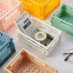 paniers pliables blancs jaunes verts bleus clips organisateurs cosmétiques papeterie moderne pratique