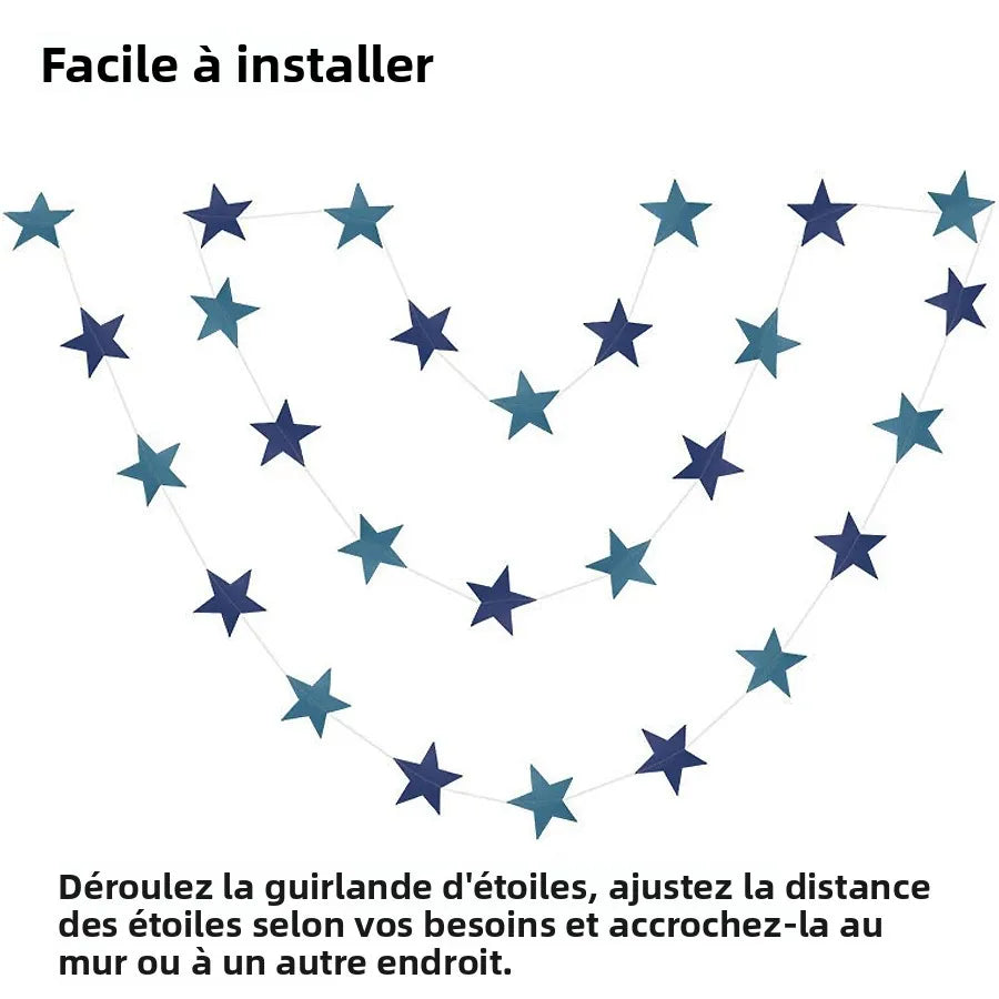 guirlande étoiles papier or argent bleu blanc décoration suspendue mariage chambre enfants