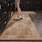 tapis cuisine antidérapant patchwork polyester résistant bactéries moderne rustique beige marron opacité