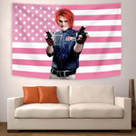 tapisserie murale moderne étoiles blanches fond rose personnage veste gants drapeau américain