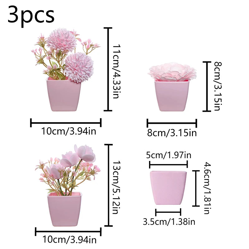 plantes artificielles bonsaï vert rose clair feuilles pointues fleurs simples moderne minimaliste pots carrés