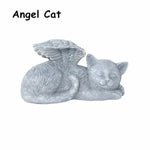 statue ange resine chien chat ailes plumes decoration exterieur gris clair commémoration animal décédé
