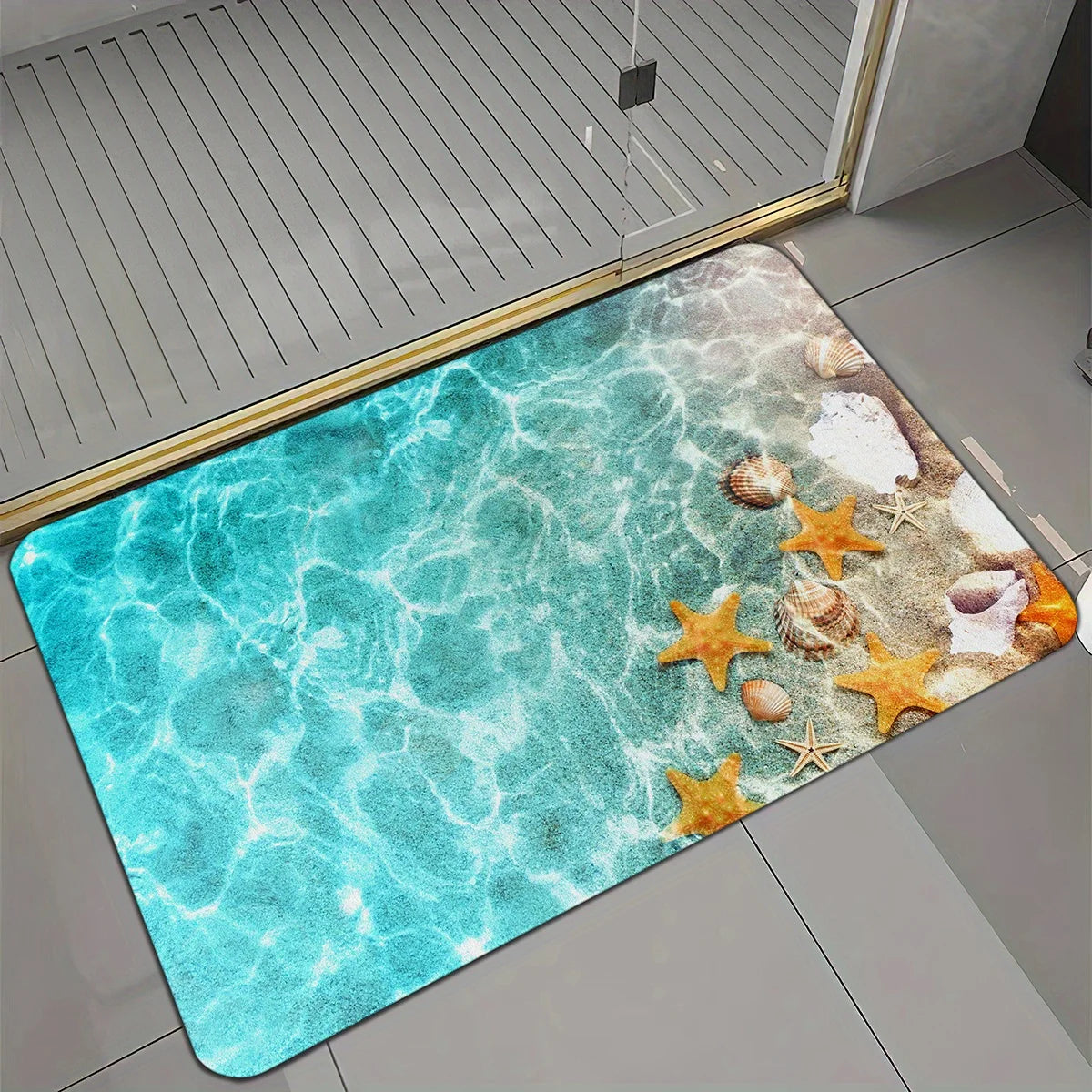 tapis sol bleu clair moderne étoiles mer animaux anti dérapant salle bain lavable machine