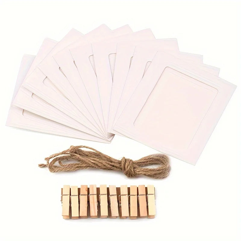 cadres photo vintage clips bois cordelette marron clair mariage fiançailles fête noël pâques rusticité