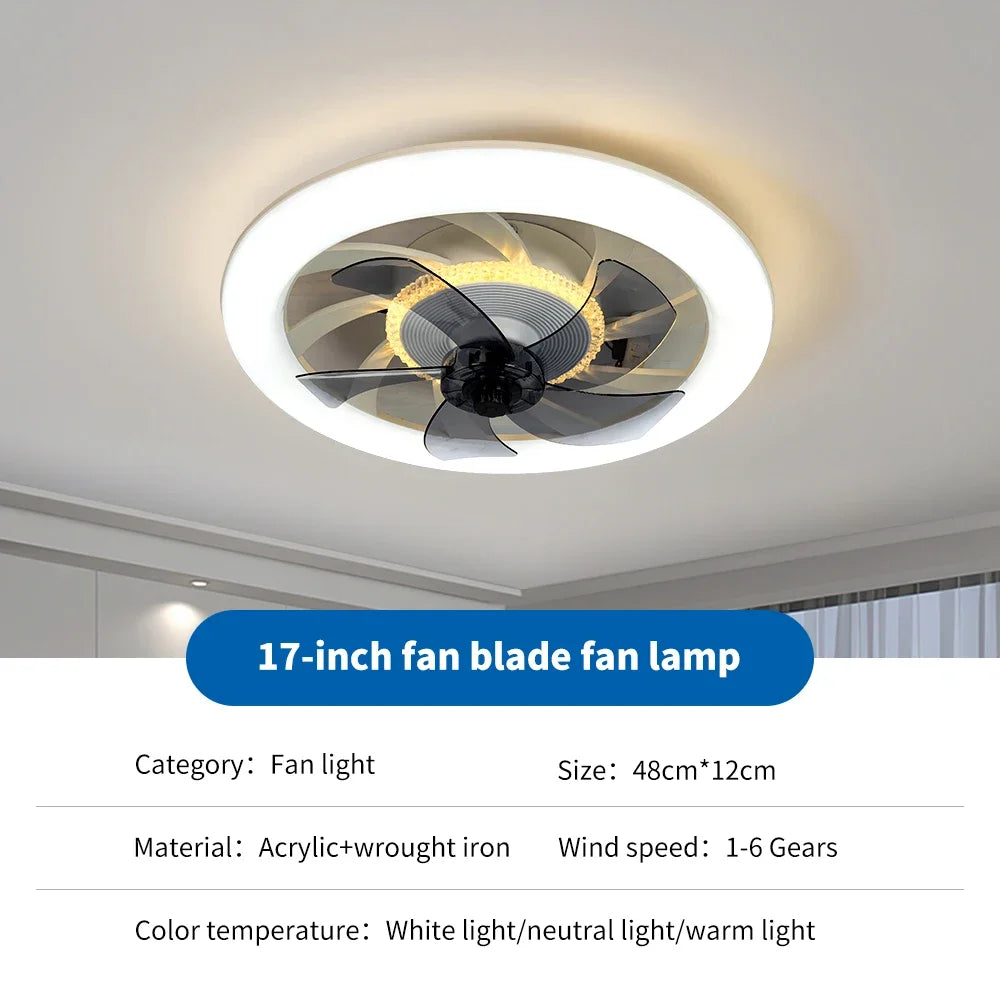 ventilateur intégré lampe led moderne blanc six vitesses télécommande silencieux adjustable luminosité